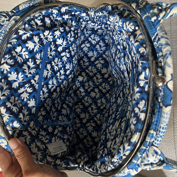 Vera Bradley Eloise Purse Blue Lagoon with Kiss Lock Closure and Shoulder Strap - Picture 8 of 16